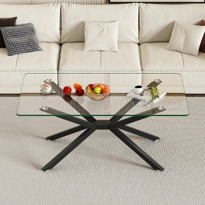 Syemin Rectangle End Table Coffee Table with Tempered Glass Top and Metal Legs for Modern Living Room, Clear, 39.37"*23.62"*16.93" - 1 of 4