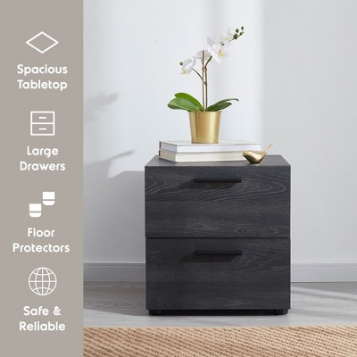 Bryt Black 2-Drawer Wood Nightstand with Steel Legs