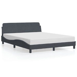 vidaXL Bed Frame with Headboard Platform Foundation Bedroom Furniture Velvet - Dark Gray Queen - 1 of 4