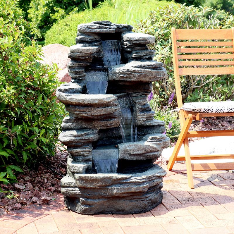 Sunnydaze 38"H Electric Polyresin and Fiberglass Stacked Shale Waterfall Outdoor Water Fountain with LED Lights, 5 of 16