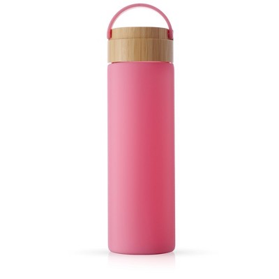 JoyJolt Glass Water Bottle with Carry Strap & Non Slip Silicone Sleeve - 20  oz - Pink