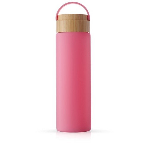 Ello Glass Water Bottle With Silicone Sleeve, Wood Top, & Glass Straw - 20  Fl Oz