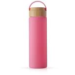 JoyJolt Glass Water Bottle with Carry Strap & Non Slip Silicone Sleeve - 20 oz - Pink