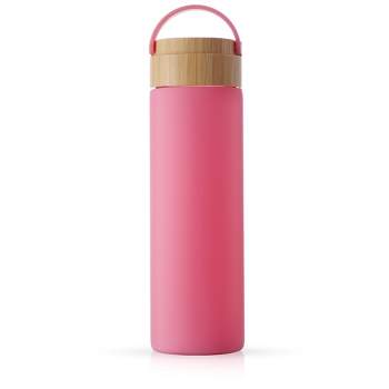 JoyJolt Glass Water Bottle with Carry Strap & Non Slip Silicone Sleeve - 20 oz - Pink