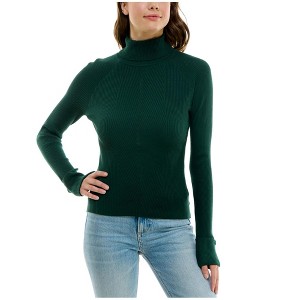 Crave Fame Womens Ribbed Turtleneck Knit Blouse, Green, X-Small - 1 of 1