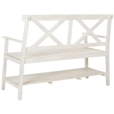 New England Luxe 49" White Acacia Outdoor Bench with Storage