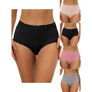 Allegra K Women's High Waist Tummy Control Lace Trim 5 Packs Ribbed Briefs White Small - 1 of 4