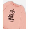 Deux par Deux Girl Long Bi-Material Top Dusty Pink with Mesh Ruffle Hem and Leopard Print - 4 of 4