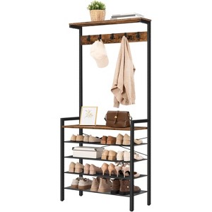 Hall Tree with Bench, Coat Rack with Shoe Storage, Shoe and Coat Rack, 5-Tier Entryway Shoe Storage, 5 Hooks, for 12-16 Pairs, Industrial, Hallway - 1 of 4