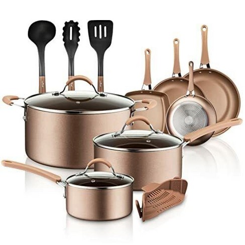 Nutrichef 13 Piece Aluminum Nonstick Kitchen Cookware Pots And Pan Set With  Lids, Strainer And Cooking Utensils, Black : Target