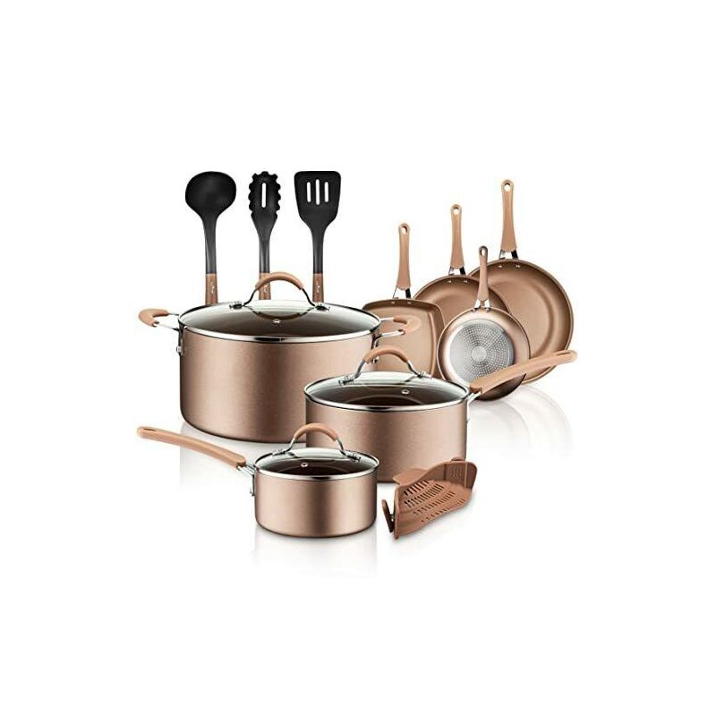 NutriChef NCCW14S 14-Piece Kitchenware Pots and Pans Set - Brown, 1 of 7