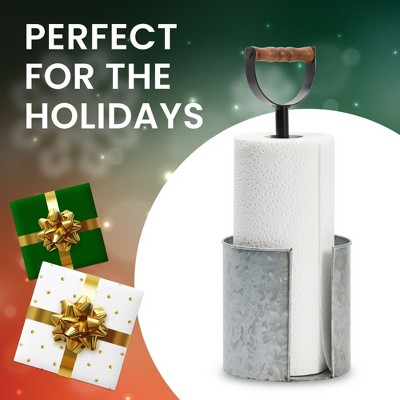 Galvanized Metal and Wood Farmhouse Paper Towel Holder