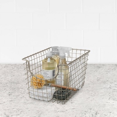 Vintage Chic Satin Nickel Scoop Wire Storage Basket