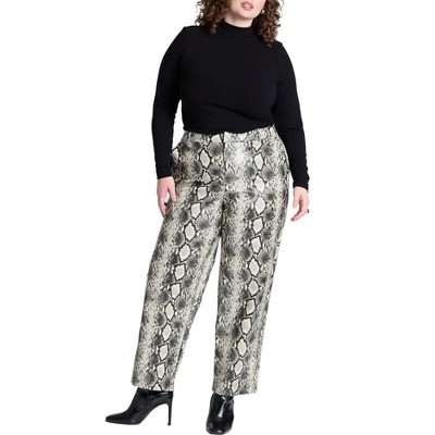 ELOQUII Women's Plus Size Snake Faux Leather Straight Leg Pant - 22, Grey Snake