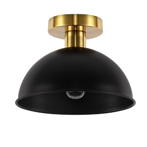 DORESshop 10 in. 1-Light Matte Black and Gold Semi-Flush Mount for Foyer, Kitchen, E26 Base, No Bulbs Included (2-Pack) - 1 of 4