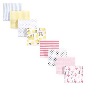 Hudson Baby Infant Girl Cotton Flannel Receiving Blankets Bundle Set, Lemons Flamingos 8-Pack, One Size - 1 of 3