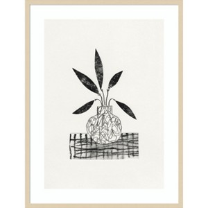 Amanti Art Still Life With a Vase and Five Leaves by Alisa Galitsyna Wood Framed Wall Art Print - 1 of 4