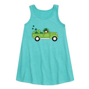 - Instant Message - St. Patrick's Day Leprechaun Truck Delivering Luck Graphic Sleeveless Aline Dress - 1 of 3