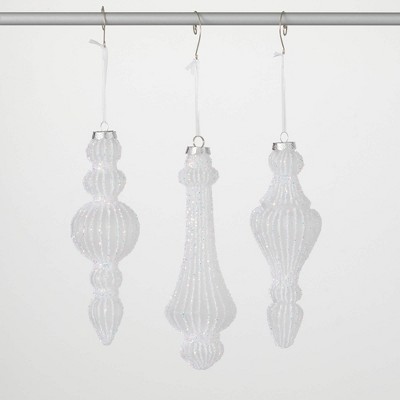 8"H  8"H & 9"H Sullivans Christmas Opaque White Finial Ornaments Set of 3  White