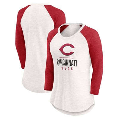 MLB Cincinnati Reds Women's White 3/4 Sleeve Fashion T-Shirt