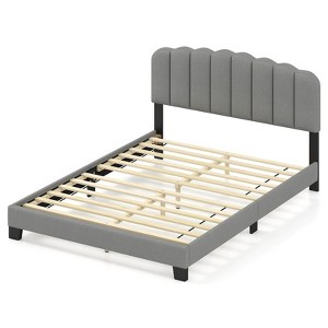 Costway Queen Size Bed Frame Linen Upholstered Platform Bed with Wooden Slat Support - 1 of 4