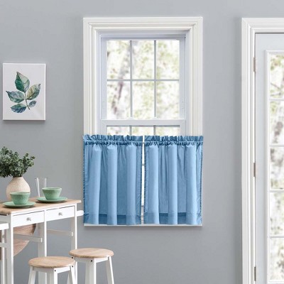 Slate Blue Sheer Cotton Polyester Rod Pocket Window Tier Pair