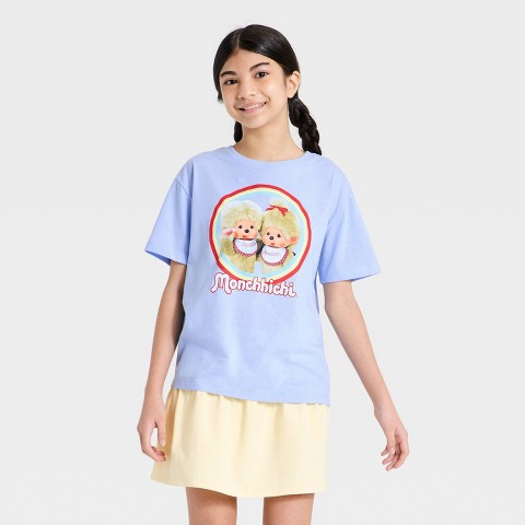 Monchhichi Girls' Monchhichi Short Sleeve Oversized Graphic T-Shirt - Sky Blue XL