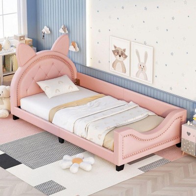 Streamdale Twin Size Upholstered Daybed with Carton Ears Shaped Headboard, Pink