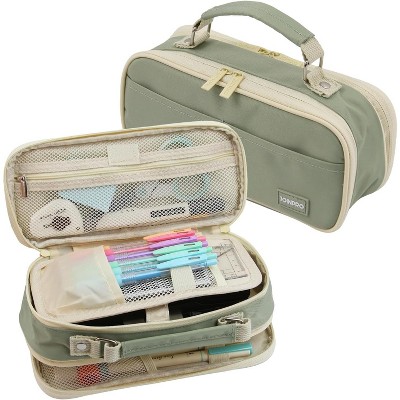Fmeida Pencil Case, Large Capacity Pencil Case Organizer; Double Zipper Storage Bag Black