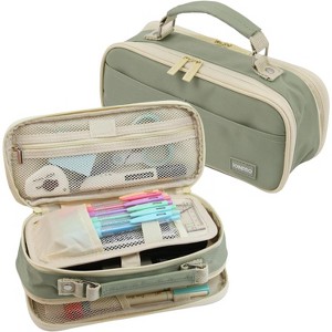 Fmeida Pencil Case, Large Capacity Pencil Case Organizer; Double Zipper Storage Bag Black - 1 of 4