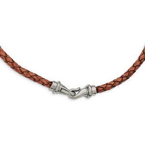 Black Bow Jewelry 5mm Woven Brown Leather Stainless Steel Cord Chain Necklace, 19.5 Inch - 1 of 4