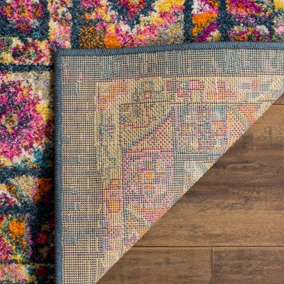 Blue and Fuchsia Square Bohemian Synthetic Area Rug