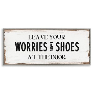 Stupell Industries Worries & Shoes At Door Phrase, 24" x 10" - 1 of 4