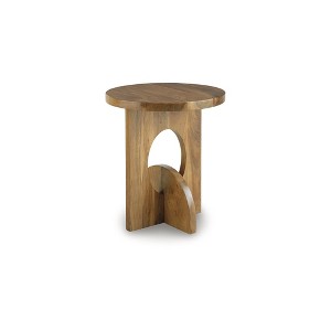Signature Design by Ashley Gavrilley Accent Table - Light Gray Mango Wood with Natural Marble Top, Arched Leg Design - 1 of 4