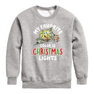 Boys' - SpongeBob SquarePants - My Favorite Color Is Christmas Lights Graphic Long Sleeve Fleece Sweatshirt - 1 of 4
