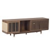 Mid-Century Modern Cat TV Stand for 75 Inch TV,Walnut Media Console with Cat Scratcher,Sliding Glass Door & Cat House for Living Room-Baofuwish - 3 of 4
