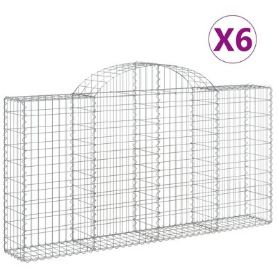 vidaXL Gabion Basket 6 Pcs - Galvanized Iron Outdoor Garden Barrier - Arched, Sound Insulating, 78.7" x 11.8" x 39.4"/47.2" - Silver
