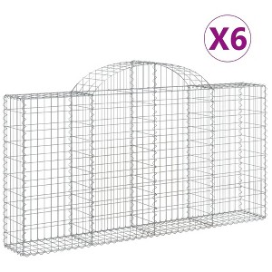 vidaXL Gabion Basket 6 Pcs - Galvanized Iron Outdoor Garden Barrier - Arched, Sound Insulating, 78.7" x 11.8" x 39.4"/47.2" - Silver - 1 of 4