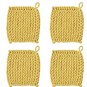 TAG Yellow Crocheted Cotton Trivet Potholder – 8"x8", Heat-Resistant with Hanging Loop, Machine Washable, Protect Hands and Surfaces Set of 4 - 1 of 4