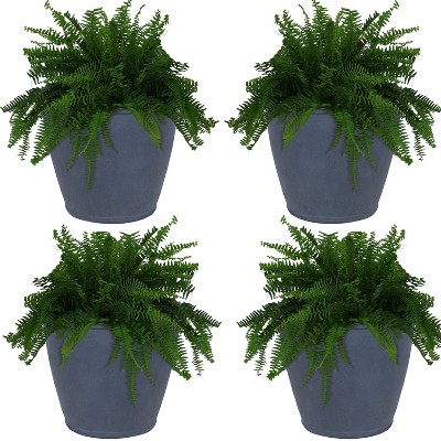 Sunnydaze Anjelica Polyresin Indoor/Outdoor Unbreakable Double-Walled UV-Resistant Flower Pot Planter - 24" Diameter - 4-Pack - Slate