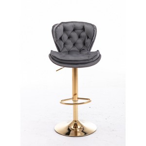 OUTSUPPLY Set of 2 Adjustable Swivel Bar Stools, Velvet Upholstery with Chrome Footrest & Golden Base, Counter Height Kitchen Island Stools - 1 of 4