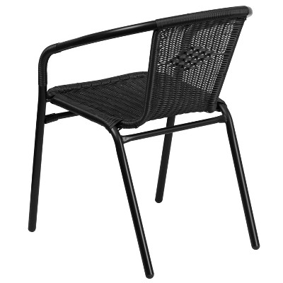 Black Rattan Indoor-Outdoor Stackable Dining Chairs with Curved Back, Set of 2