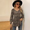 Women's Tops Fall Puff Long Sleeve Blouses Casual V-Neck Loose T-Shirts - 3 of 4