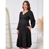 Women's Maternity Dress V Neck Long Sleeve Button Front Tiered Hem Casual Midi Dress - 2 of 4
