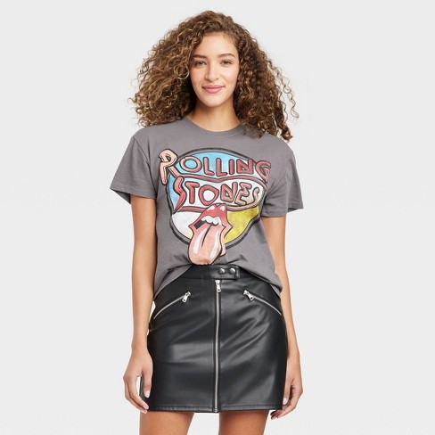 Women's The Rolling Stones Retro Sleeve Graphic T-shirt Charcoal Gray : Target