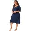 Women's Plus Size Stitched Knitted Short Sleeve V Neck Comfy Soft Casual Nightgown - Agnes Orinda - 3 of 4