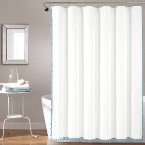 72"x72" Boho Melora Tassel Yarn Dyed Eco-Friendly Recycled Cotton Shower Curtain Blue - Lush Décor - 1 of 4