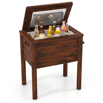 Tangkula Wooden Cooler for Patio 54 Quart Beverage Cooler w/ Handles Rustic Brown
