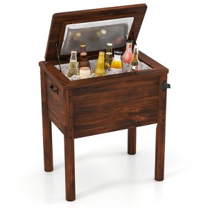 Tangkula Wooden Cooler for Patio 54 Quart Beverage Cooler w/ Handles Rustic Brown - 1 of 4