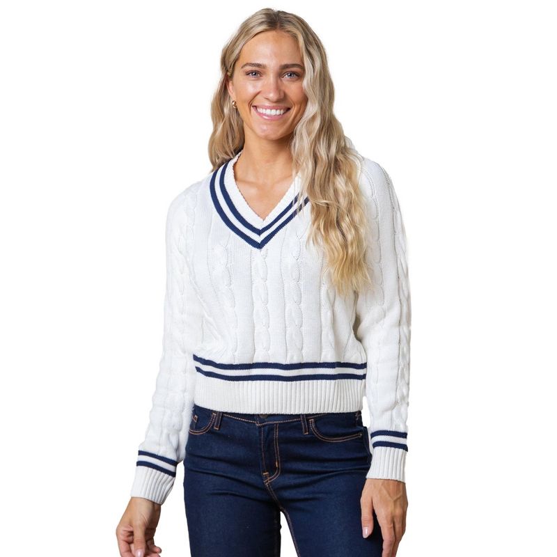 Hope & Henry Womens' Organic Cotton V-Neck Cricket Sweater, 1 of 10